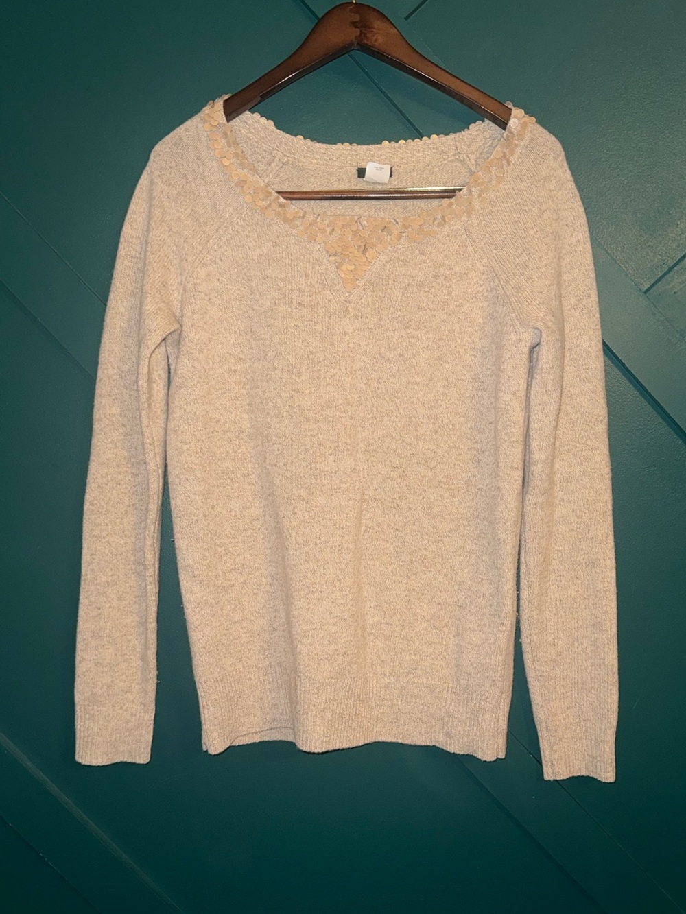 J. Crew Cream Lace Trim V-Neck Sweater Feminine Cottagecore Quiet Luxury Soft
